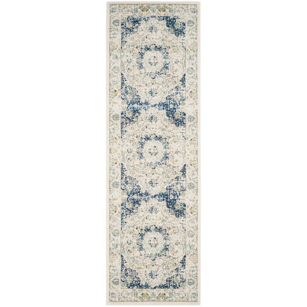 Safavieh Evoke Power Loomed Runner Rug, Ivory and Blue - 2 ft.-2 in. x 15 ft. EVK220C-215